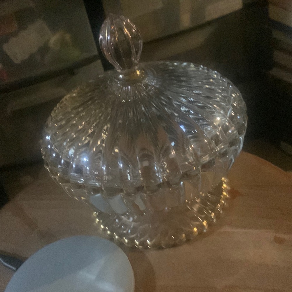 Vintage Apothecary Glass Gold Accent Trinket Dish